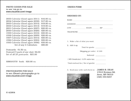 Photo Goods order form: James R. Dean photography